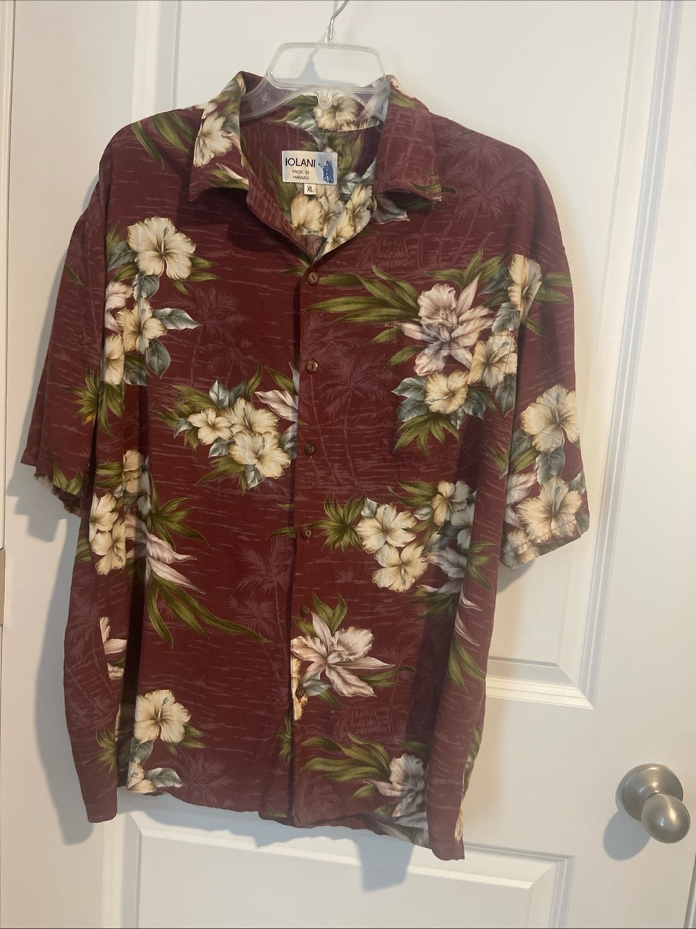 Men's Iolani Burgundy Floral Hawaiian Shirt Vintage XL Loop Collar
